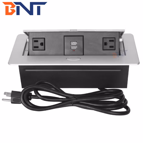 Zinc Alloy 16A Slow Pop up 2 Power Us Socket Dual USB Charger Port 2.1A Table Power Socket Outlet