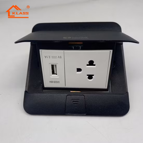 Factory Supply Aluminum Silver Panel Pop up Floor Socket 13A UK Standard Power Outlet with Dual USB Charge Port