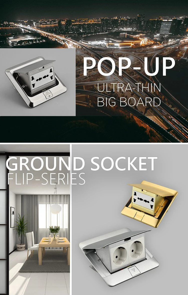 Factory Supply Aluminum Silver Panel Pop up Floor Socket 13A UK Standard Power Outlet with Dual USB Charge Port