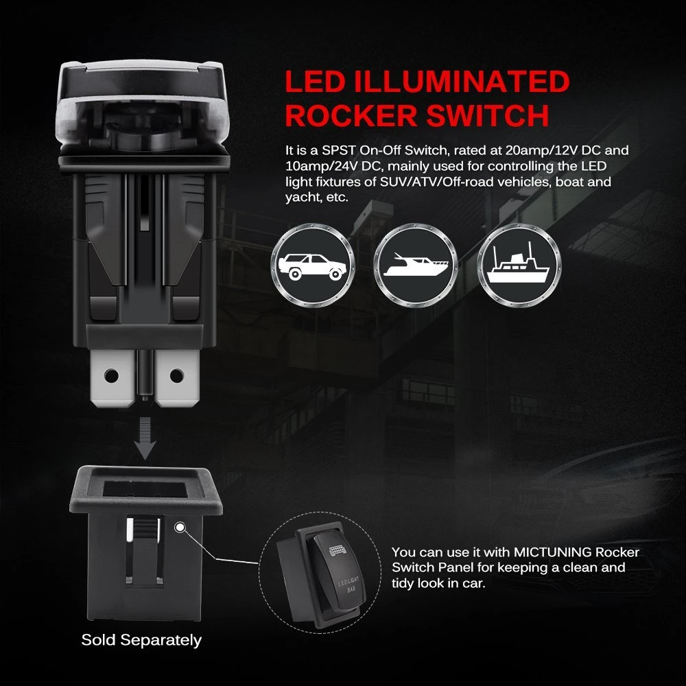 5pin Bigfoot Rocker Switch on-off LED Light 20A 12V Red