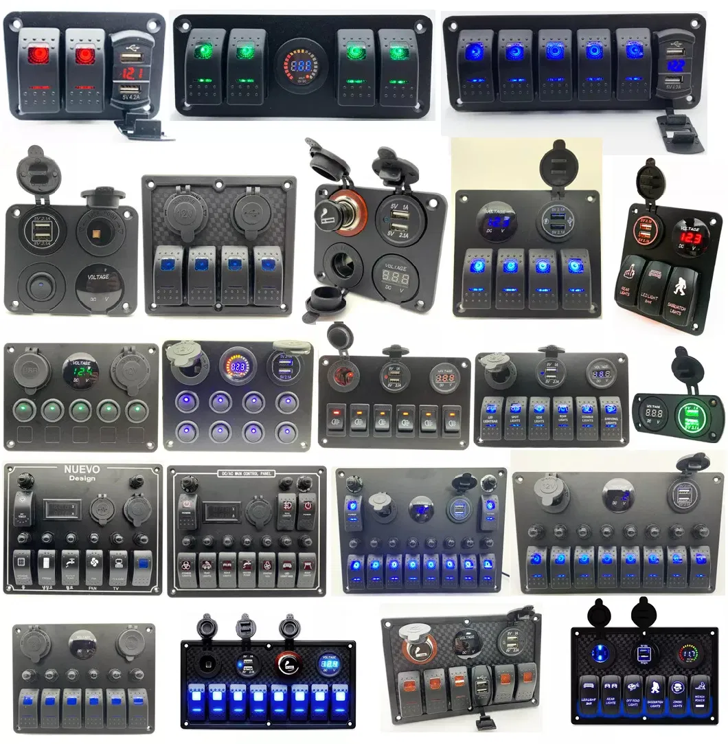 5 Gang Switch Panel 12V Rocker Switch Panel Blue LED Switch Panel for Truck RV