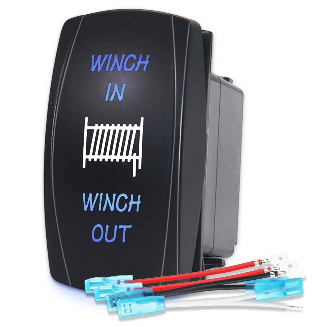 Edge S1-Winch Momentary Rocker Switch Laser Pattern Winch in/out LED Light on/off Actuator up/Down, 20A/12V 10A/24V 7pin Blue with Jumper Wires Set