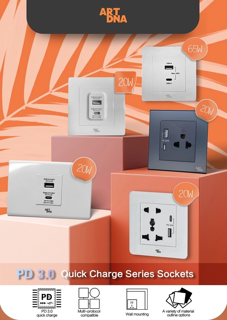Artdna High Quality CE Certified UK Wall Socket with Dual USB Fast Charger